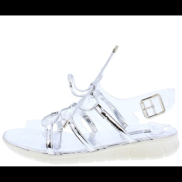 Silver Clear Metallic Lace Up Slingback Sandal - Picture 2 of 3